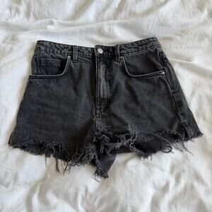 Zara High Waisted Washed Black Denim Shorts Cut Off Size S